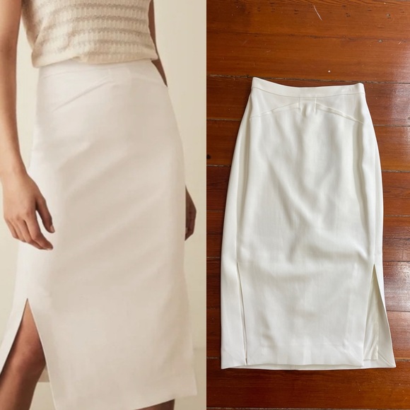 NWT Reiss Ivory Side Split Structured Classic Pencil Skirt Sz 2 🧡🎀 - Picture 2 of 16